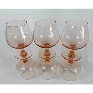 MCM Pink Brandy Cognac Snifter Stem Glasses Set of 6 Elegant Barware Vintage